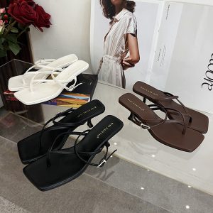 French Style Women's Summer New High Heel Sandals Comfortable Kitten Heel Flip Flop Slippers