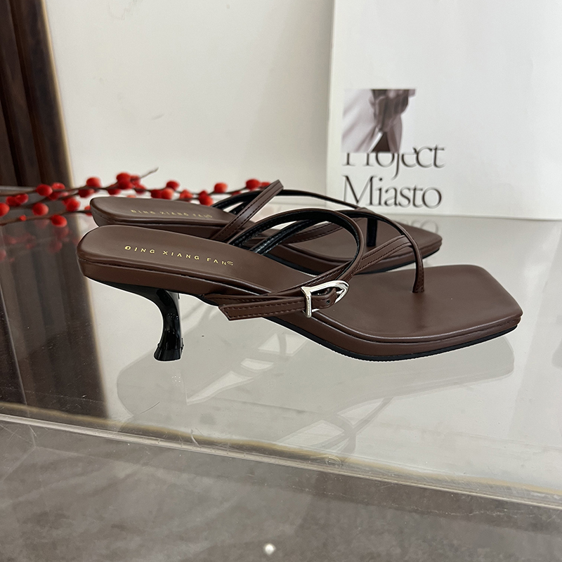 French Style Women's Summer New High Heel Sandals Comfortable Kitten Heel Flip Flop Slippers - Image 5