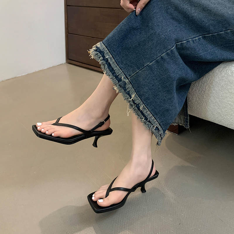 French Style Women's Summer High Heel Sandals New Arrival Toe Clip Thin Heel Back Strap Kitten Heel Flip Flop Sandals - Image 2