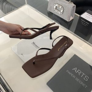French Style Women's Summer High Heel Sandals New Arrival Toe Clip Thin Heel Back Strap Kitten Heel Flip Flop Sandals