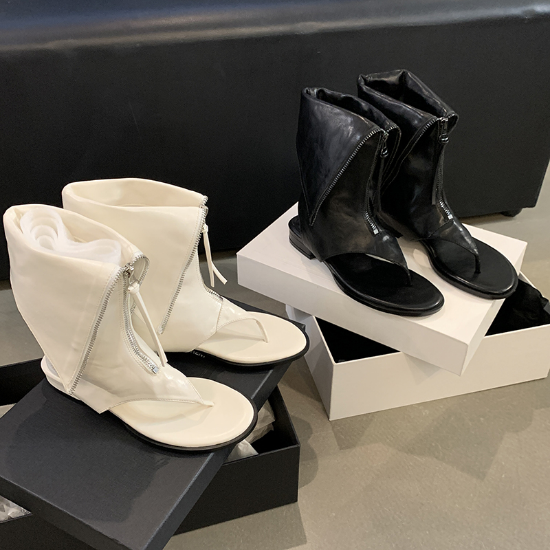 2024 Summer Fashion Front Zipper Sweet Cool Flat Sandal Boots Comfortable Versatile Hot Girl Toe Clip Sandals