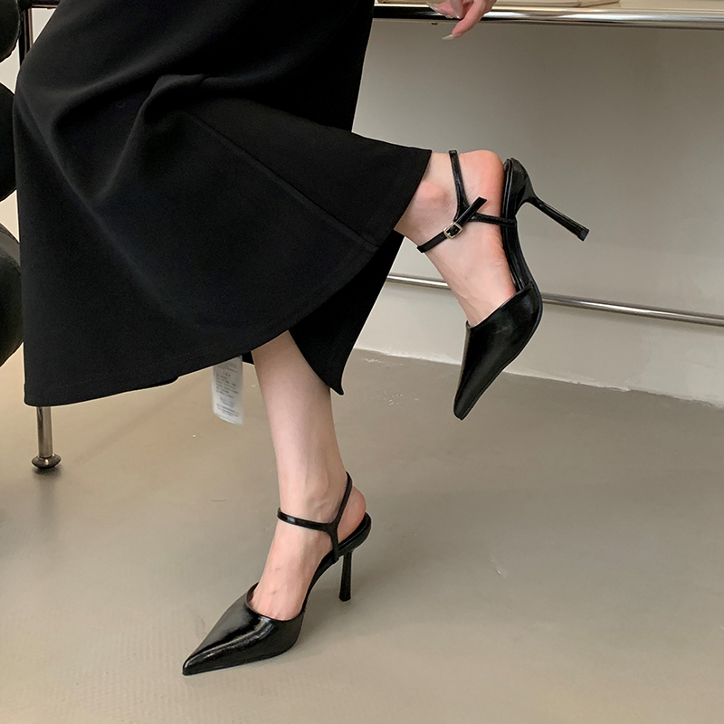 2024 Autumn New European American Fashion High Heel Closed Toe Sandals Women's Pointed Toe Thin Heel Backless Shallow Mouth Shoes - Image 4