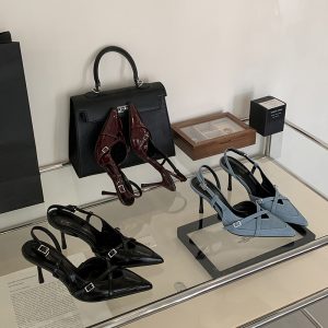 2025 Spring Summer New Women's Fashion Pointed Toe Strap Sandals Elegant Versatile Thin Heel Shallow Mouth High Heels