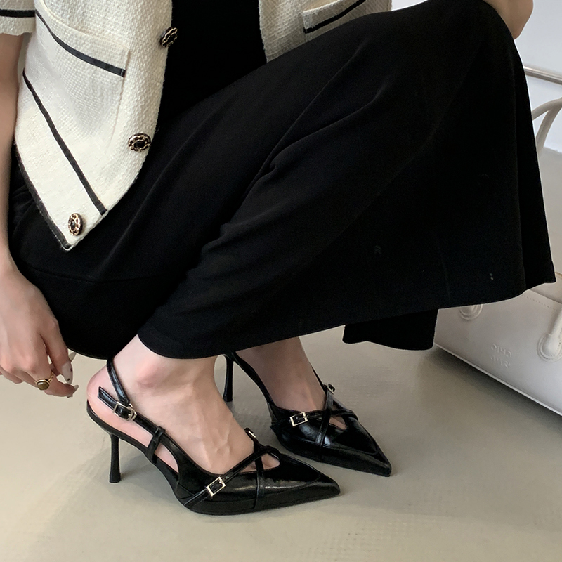 2025 Spring Summer New Women's Fashion Pointed Toe Strap Sandals Elegant Versatile Thin Heel Shallow Mouth High Heels - Image 4