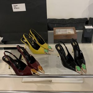 2025 Spring Summer Fashion Show Style European American Pointed Toe High Heel Shoes Light Luxury Gemstone Decorated Closed Toe Sandals