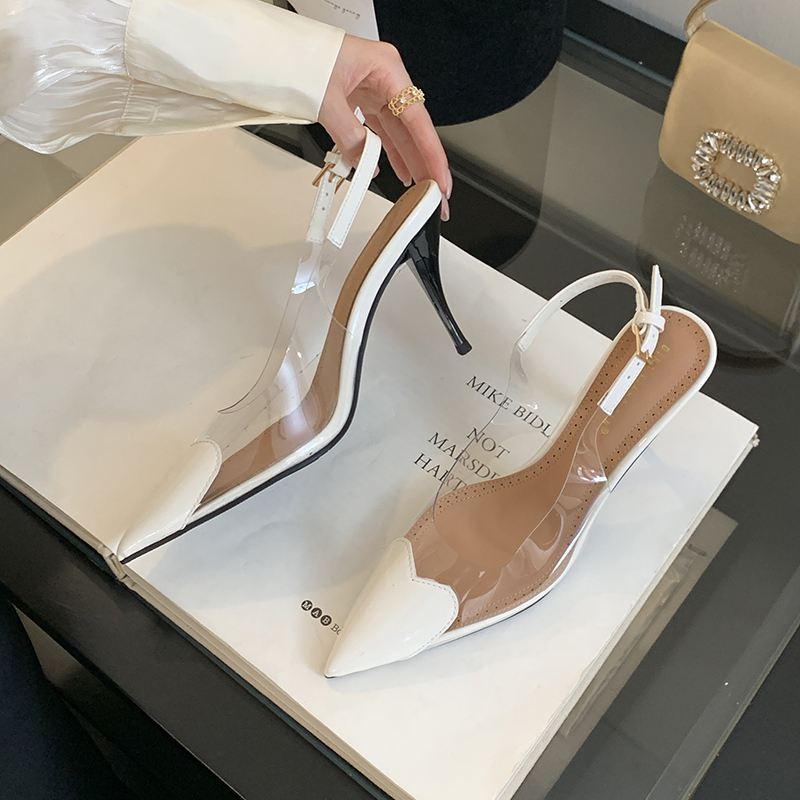 2025 Spring Summer European and American Runway High Heel Heart Backless Sandals Fashion Pointed Toe Thin Heel Women's Shoes - Image 5