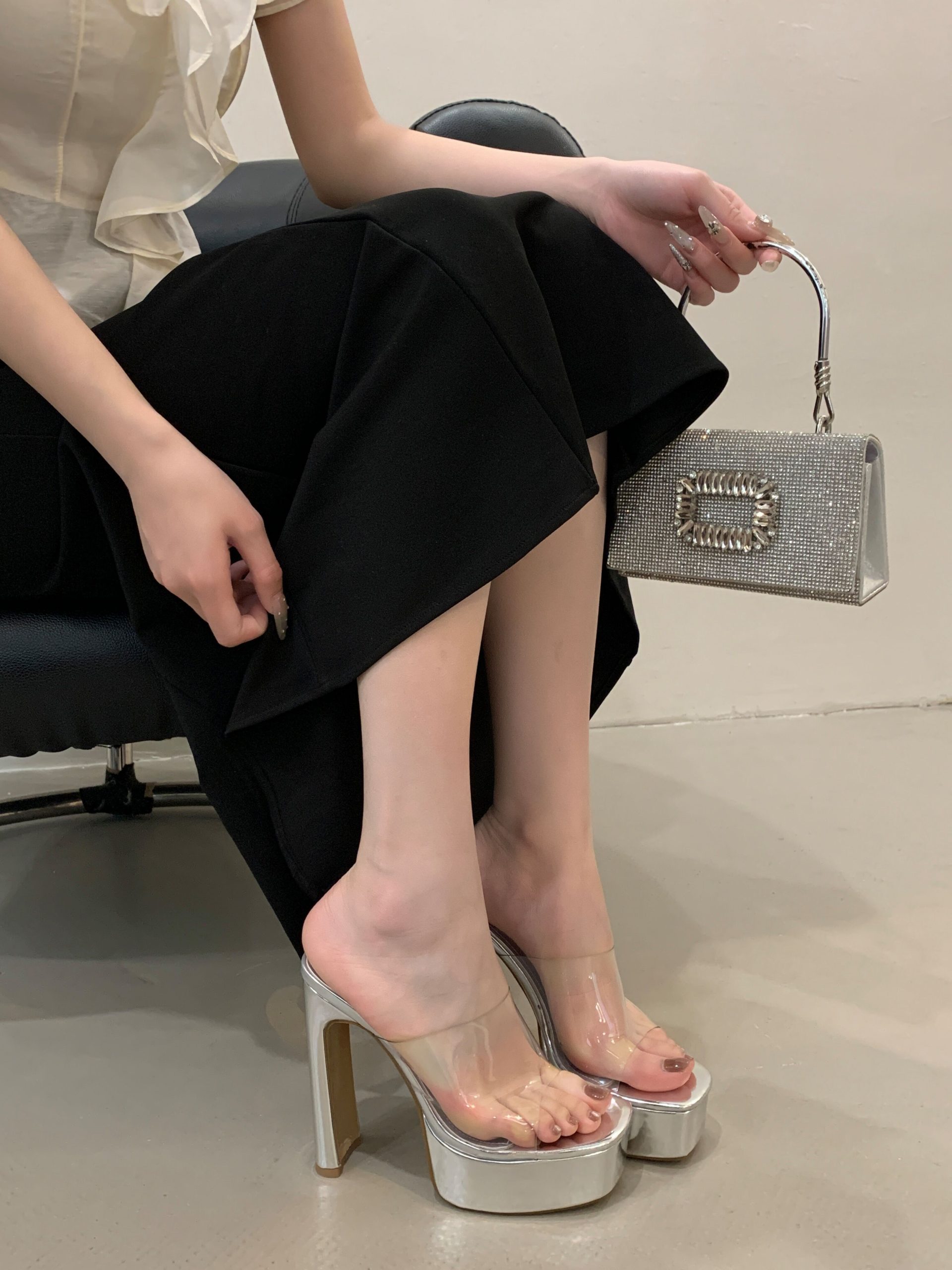 2025 New Chunky High Heel Platform PVC Square Toe Women's Slippers Sandals 35-40 - Image 2