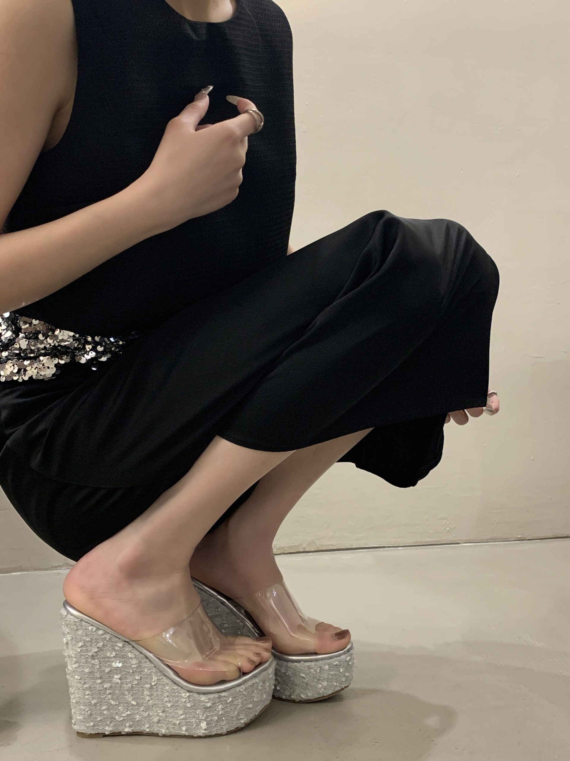 Sequin Platform Wedge 13CM High Heel Transparent Vacation Sandals Slippers 35-40 - Image 2