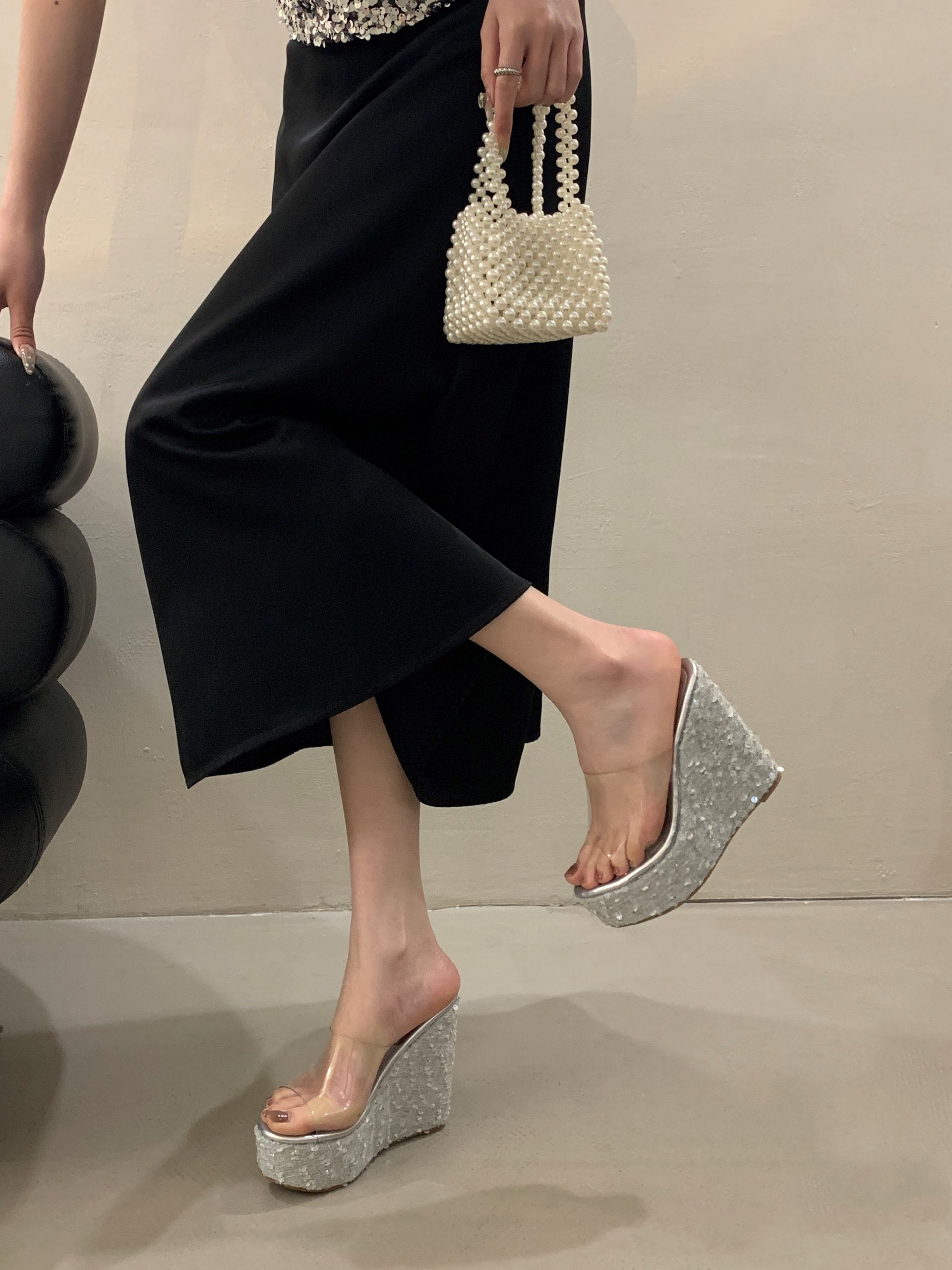Sequin Platform Wedge 13CM High Heel Transparent Vacation Sandals Slippers 35-40 - Image 3