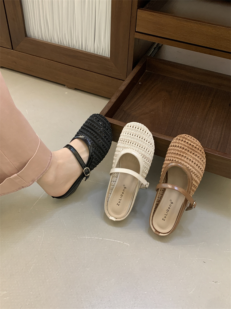 French Vacation Woven Low Heel Mules for Women 2026 Spring Summer Dress Shoes