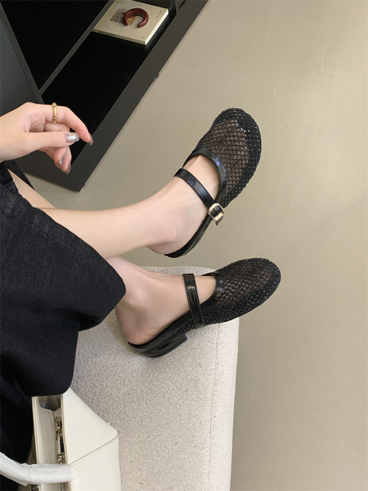 2026 New French Rhinestone Hollow-out Open Toe Half Slippers Women's Chunky Heel One-strap Mary Jane Sandals - Image 2