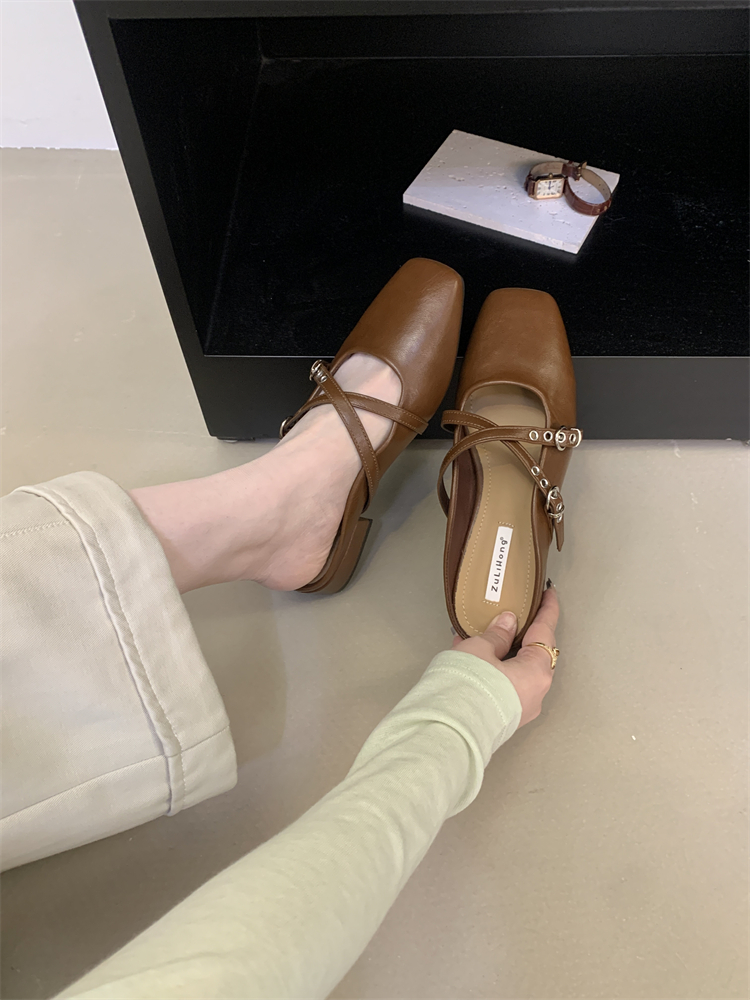 French Retro Closed-Toe Mule Slippers for Women - Mary Jane Slip-On Loafers, Low Heel, Soft PU, Casual Daily Shoes - Image 3