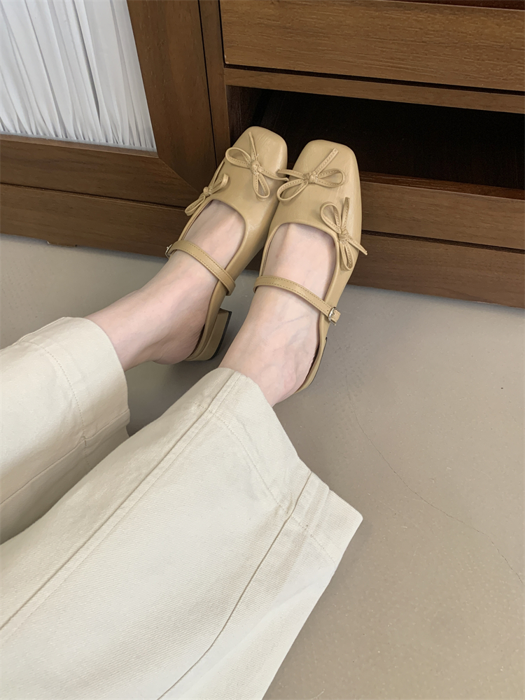 Ballet Bow Mary Jane Slippers for Women Low Heel Square Toe Slip-On Shoes - Image 3