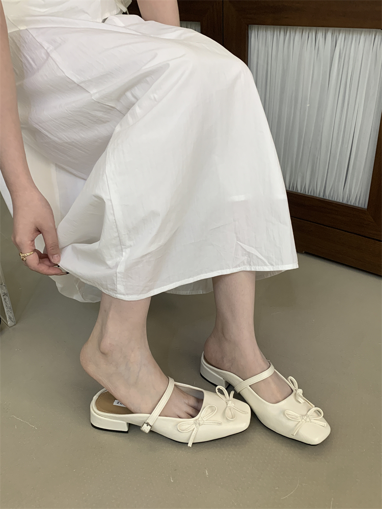 Ballet Bow Mary Jane Slippers for Women Low Heel Square Toe Slip-On Shoes - Image 4