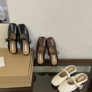 Women's Mary Jane Buckle Chunky Heel Slip-On Shoes - Soft PU Leather, Square Toe, Casual Loafers