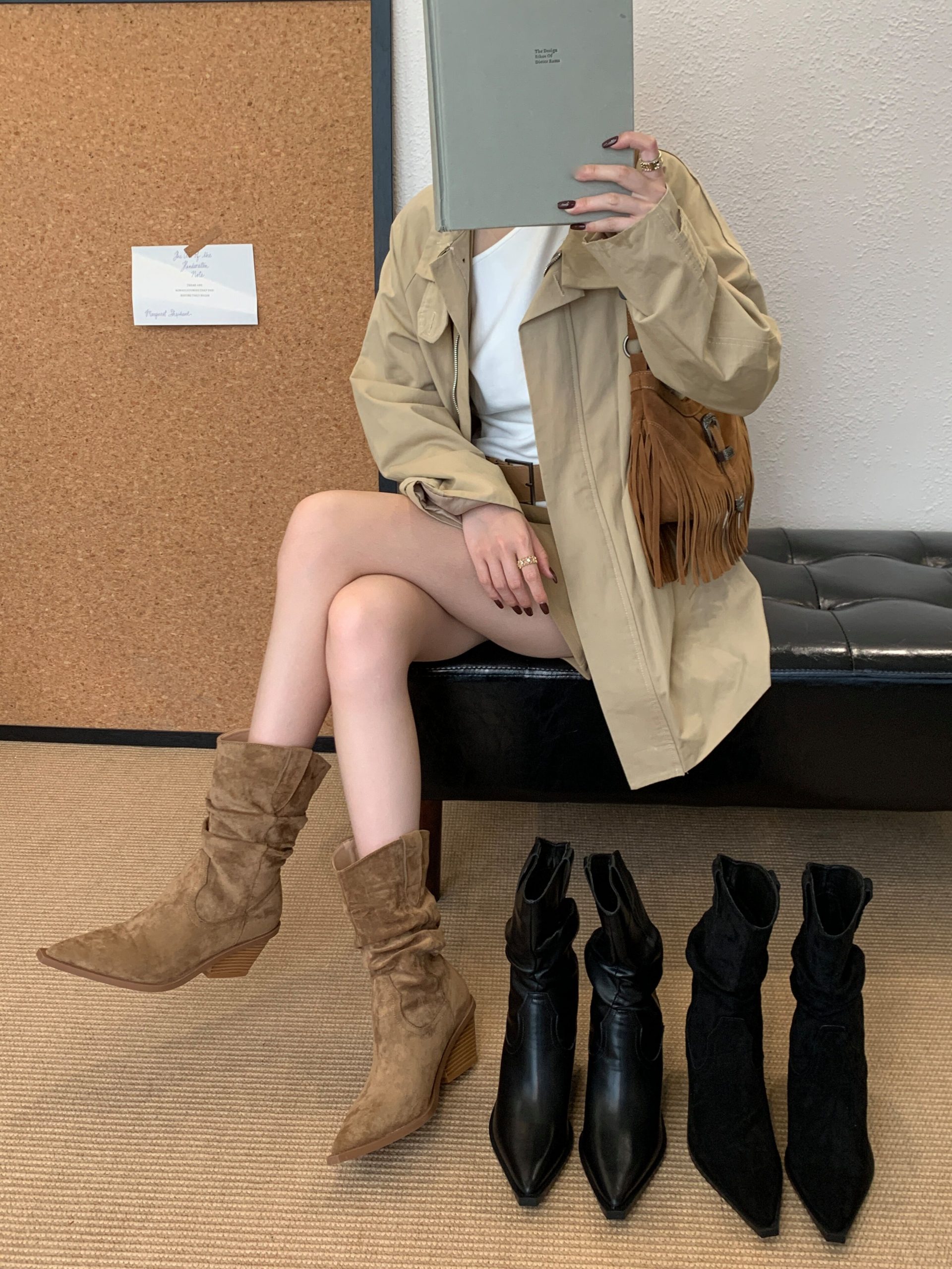 BUBUFLY Women's Western Chunky Heel Mid Calf Boots 2026 New Fashion Stacked Boots