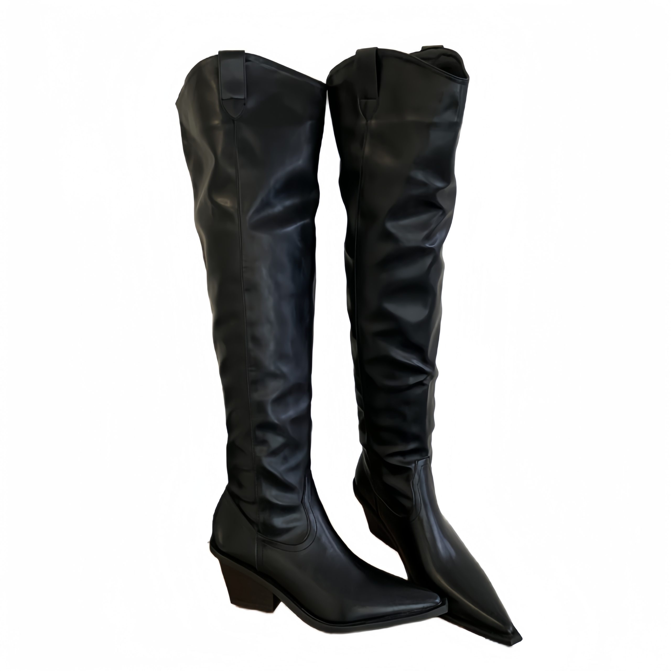 2026 New Style Versatile Chunky Heel Pointed Toe V-Mouth Knight Boots Women Retro High Heel Wasteland Style Folded Tall Boots - Image 5