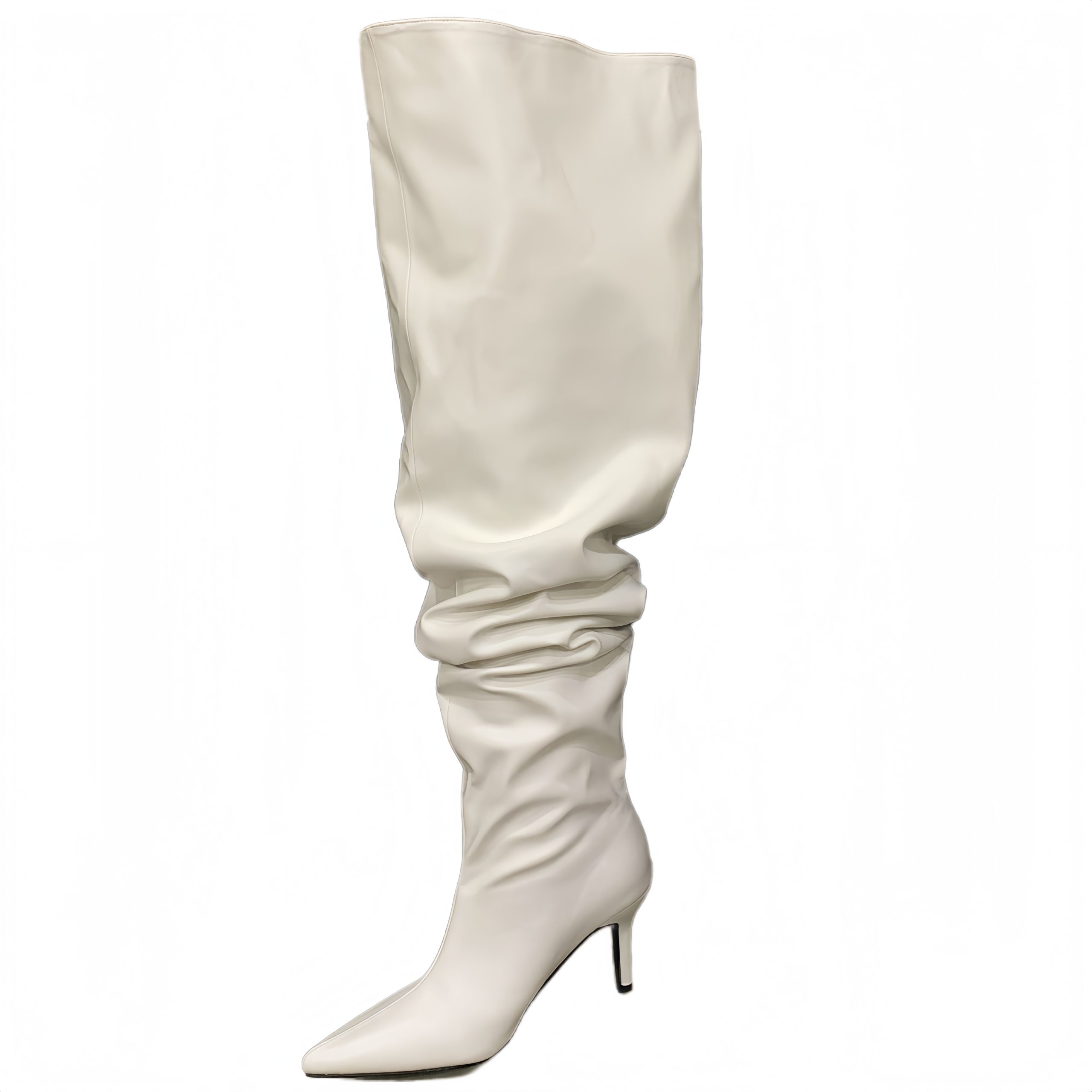 Trendy High Heel Over Knee Boots for Women - Pointed Toe Slim Fit Black Leather Look Boots - Image 5