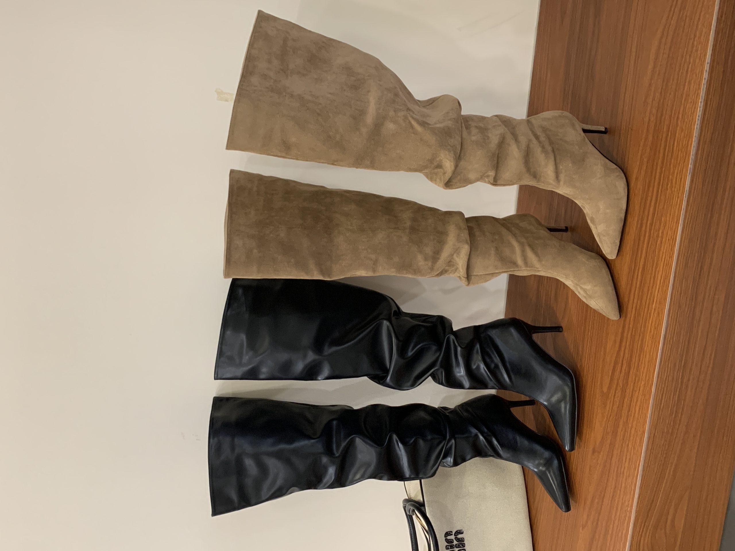 New Year Boots Pleated Stacked Boots Matte Black Leather Over Knee High Boots Women Pointed Toe Stiletto Heel Tall Boots - Image 4