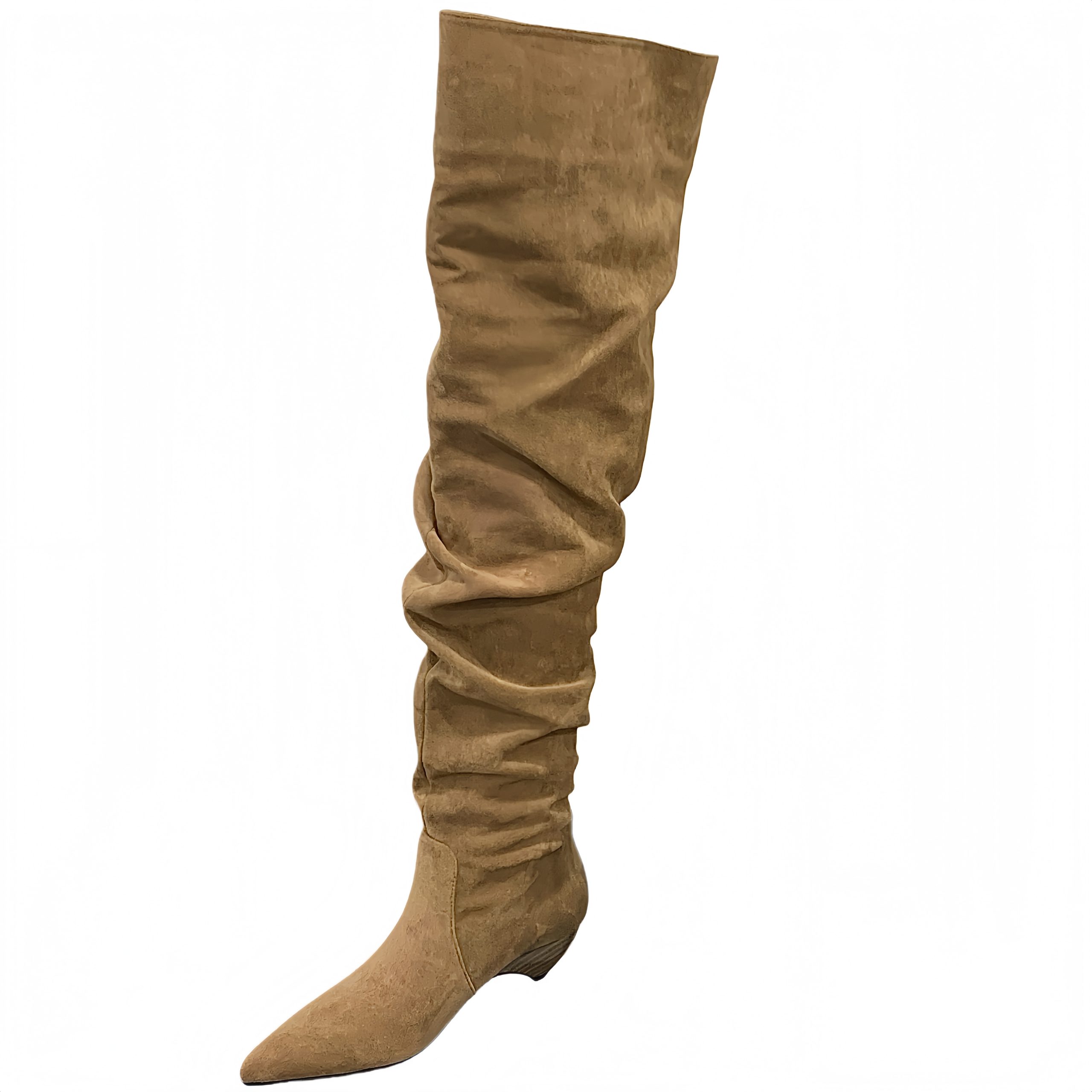 2026 Pointed Toe Vintage Style Riding Boots Fashion Slim Fit Versatile Stacked Heel Women's Slip-On Over Knee Boots - Image 5
